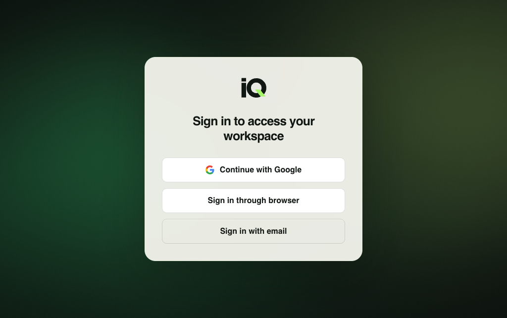 Invoqly desktop sign-in with Google, browser and email options